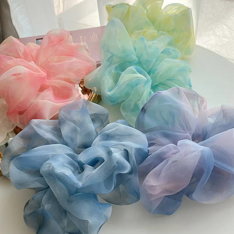 Top Trends: 1PC Spring Summer Net Yarn Hair Bow Scrunchies Large Organza Women Elastic Hair Band Ponytail Holder Hair Tie Girls Accessories Shoppable Styles - Image 5