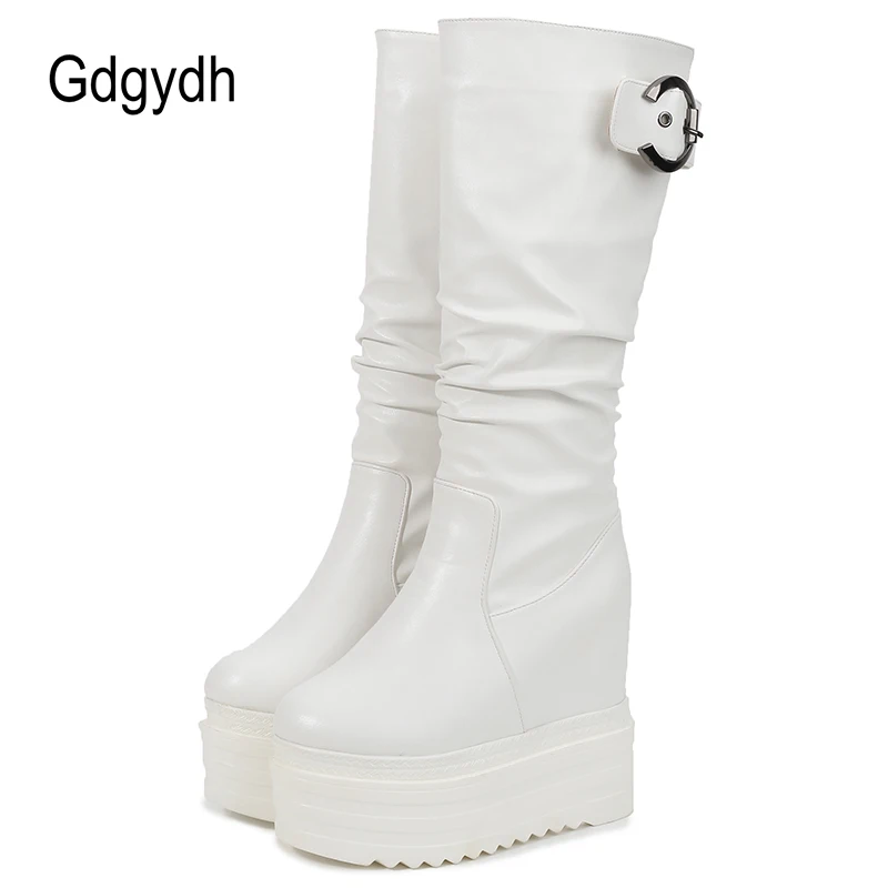 Top Trends: Gdgydh Thick Sole Height Increased Tube Boots Women Fashion Buckle Strap European And American Platform Shoes Woman Knee High Shoppable Styles - Image 5