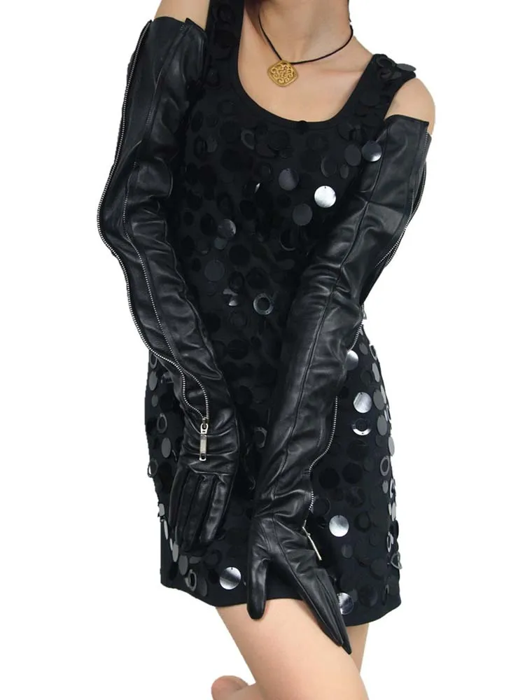 Top Trends: Women 70cm(27.6") Long Mid Invisible Style Real Sheep Leather Opera Gloves Black Shoppable Styles