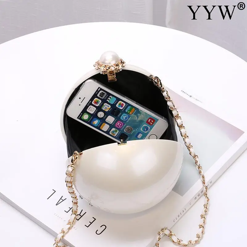 Top Trends: Luxury Women Round Ball Bag Evening Bag Pearl Design Exquisite New Fashion Lacquer Beige For Ladies Party Wedding Crossbody Bag Shoppable Styles - Image 4