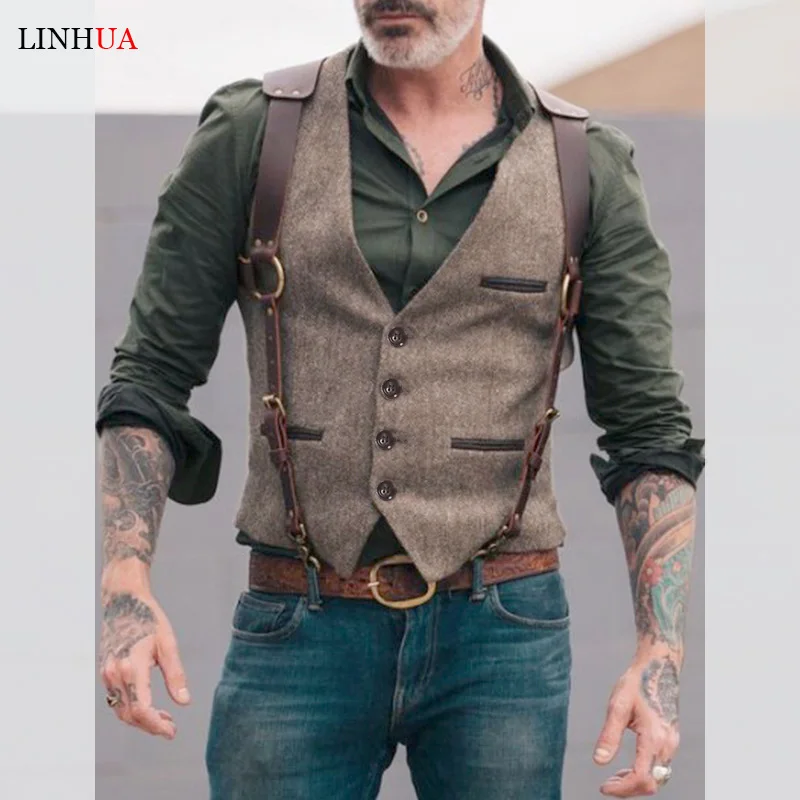 Top Trends: Sleeveless Men Vest Retro Waistcoat Men&#039;s Coats Man Coat Male Clothes Jackets Clothing Tactical Padded Mens Vests Golf Shoppable Styles