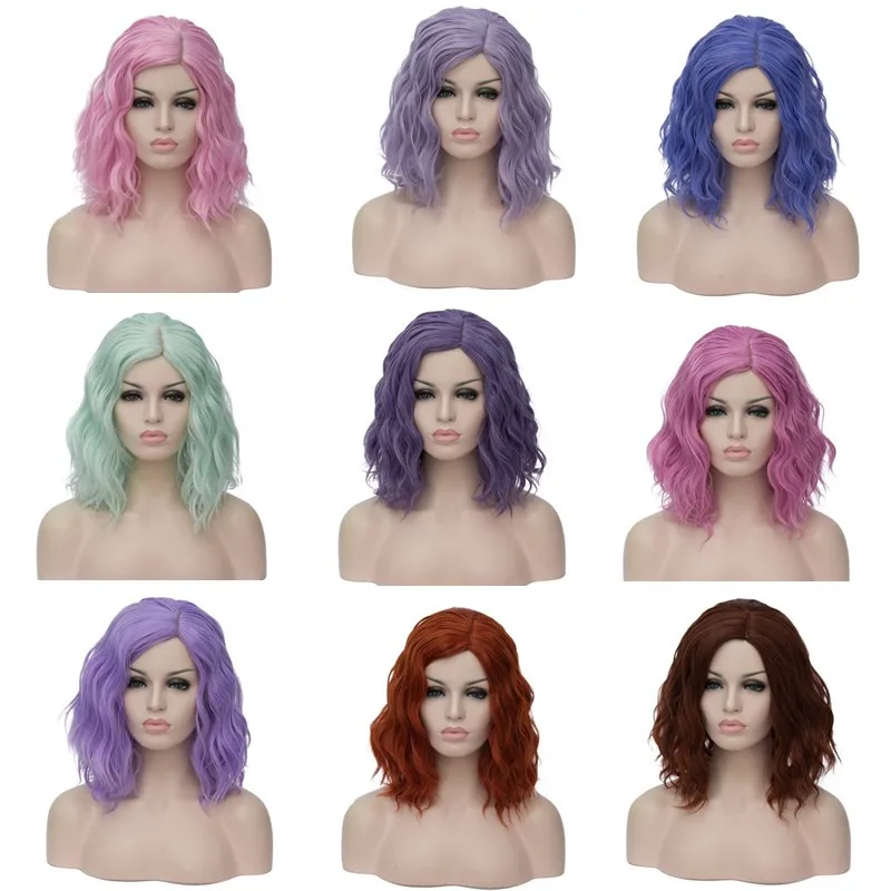 Top Trends: VICWIG Curly Cosplay Wigs For Women Short Blue Purple Pink Green Golden Yellow Side Part Heat Resistant Fiber Synthetic Hair Shoppable Styles