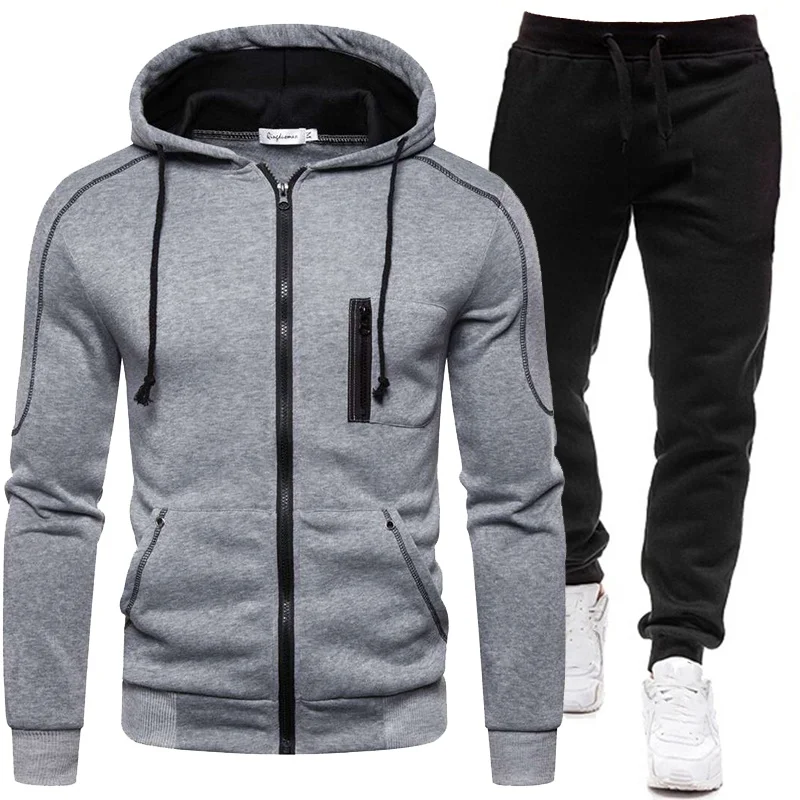 Top Trends: Men Tracksuit Autumn Winter Sets Men&#039;s Zipper Hoodies + Sweatpants 2 Piece Suit Hooded Casual Sets Male Clothes Shoppable Styles