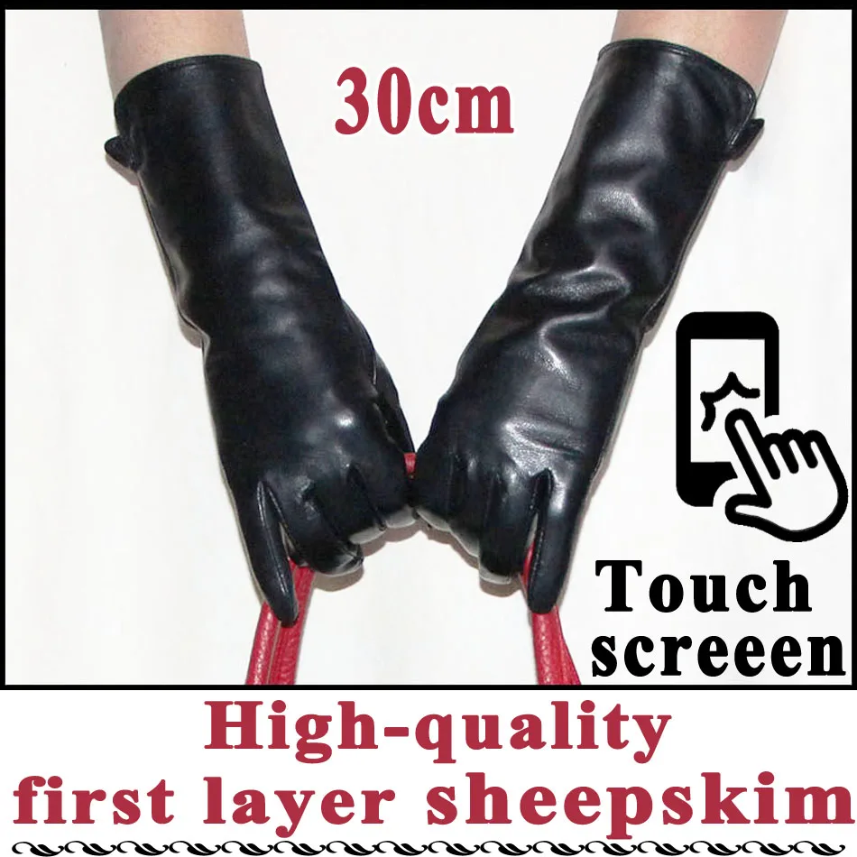 Top Trends: Extended Leather Gloves Ladies Sheepskin Mid-long Winter Warm Leather Sleeves Plus Velvet Thickened Driving Touch Screen Women&#039;s Shoppable Styles