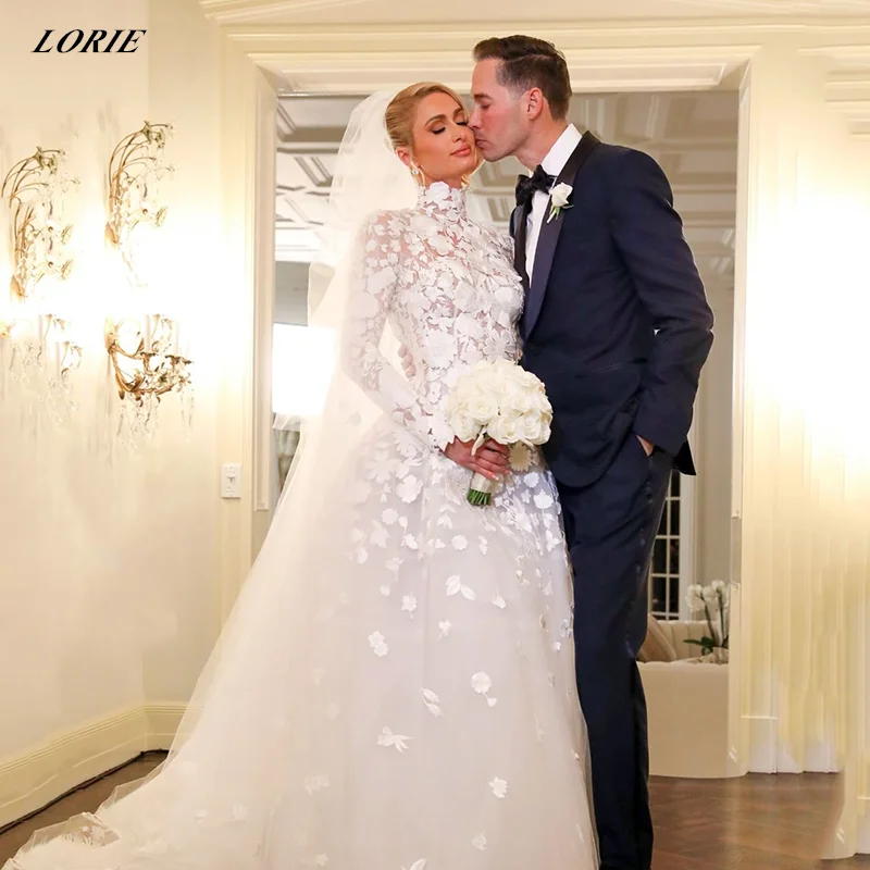 Top Trends: LORIE High Neck Lace Wedding Dress Long Sleeve A-Line Bride Dresses Boho Princess Wedding Gown Custom Size Vestidos De Novia Shoppable Styles