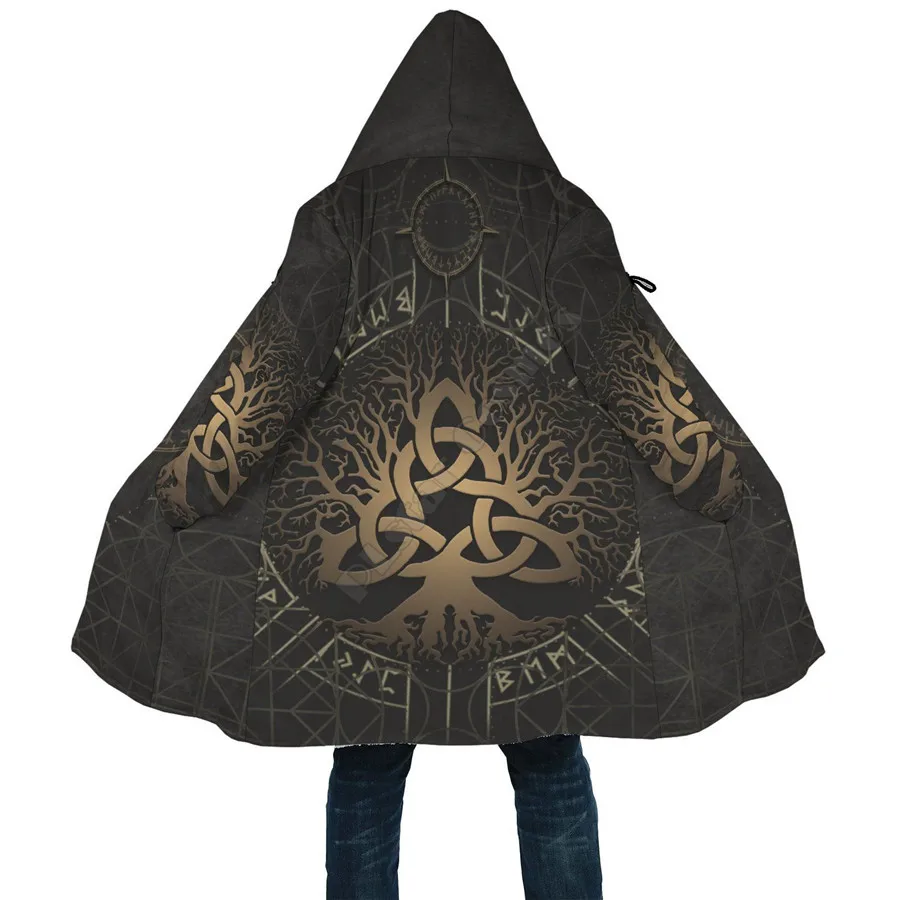 Top Trends: Winter Men For Women Tattoo Hooded Cloak Yggdrasil Helm Of Awe Rune Circle 3D Prined Fleece Wind Breaker Warm Hood Cloak Shoppable Styles