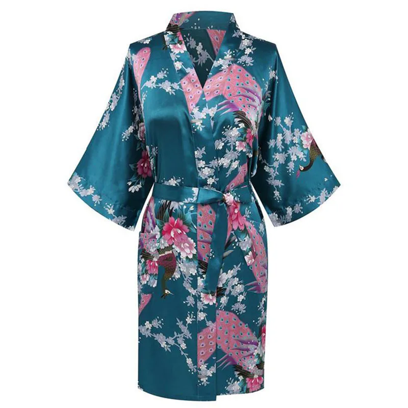 Top Trends: CEARPION Sexy Bathrobe Gown Print Flower Peacock Sleepwear Women Nightwear Satin Kimono Home Clothes Negligee Plus Size S-3XL Shoppable Styles