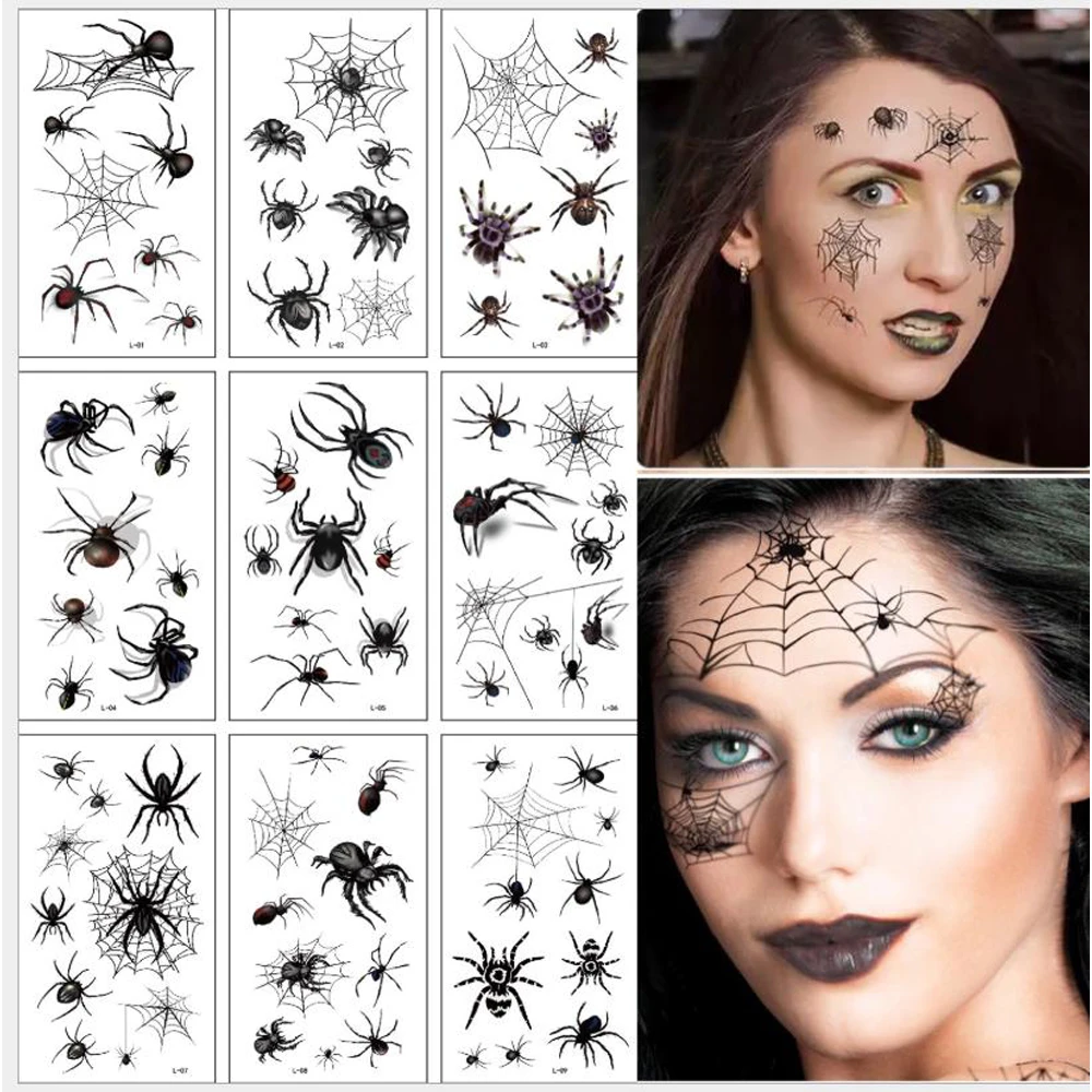 Top Trends: 10Sheets / Pack New Halloween Holiday Face Makeup And Terror Spider And Scar Mask Design Fake Temporary Waterproof Tattoo Sticker Shoppable Styles