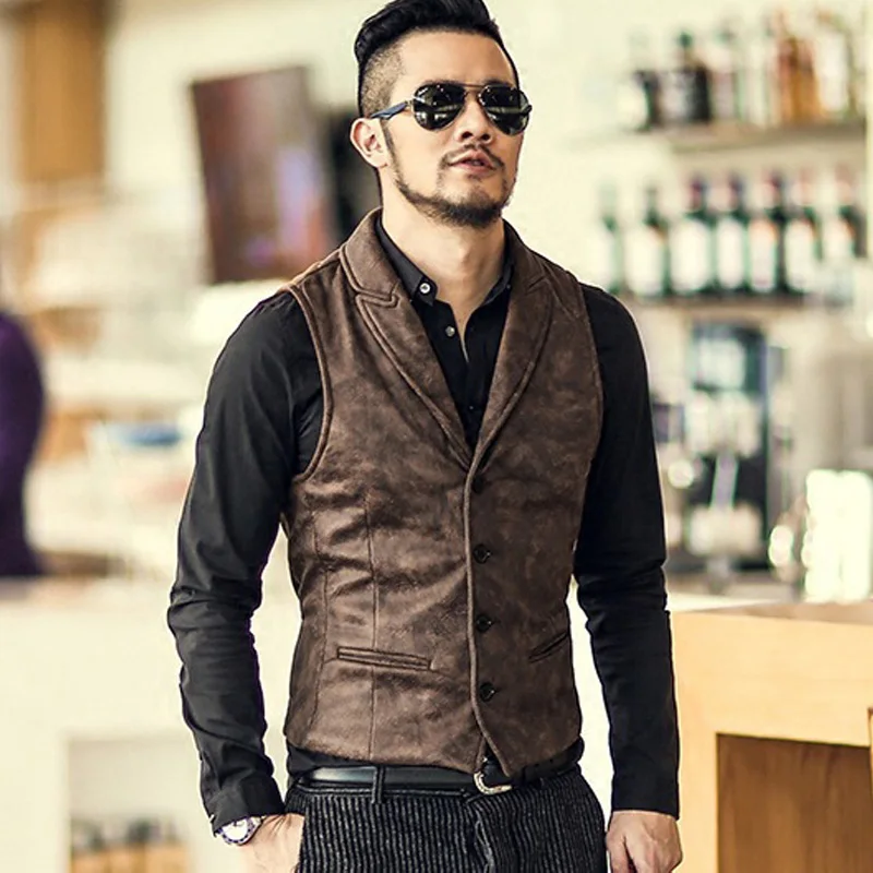 Top Trends: Suede Slim Fit Single Breasted Vest Mens 2022 Brand New Fashion Gothic Steampunk Victorian Style Waistcoat Men Casual Vest Shoppable Styles