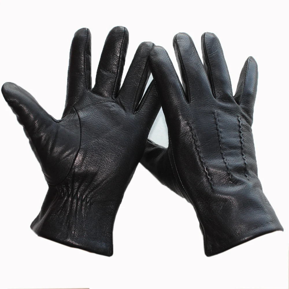 Top Trends: New Men Black Genuine Leather Gloves Fashion Hand-sewn Deerskin Outdoor Cycling Driving Boutique Brief Paragraph Manicure Shoppable Styles