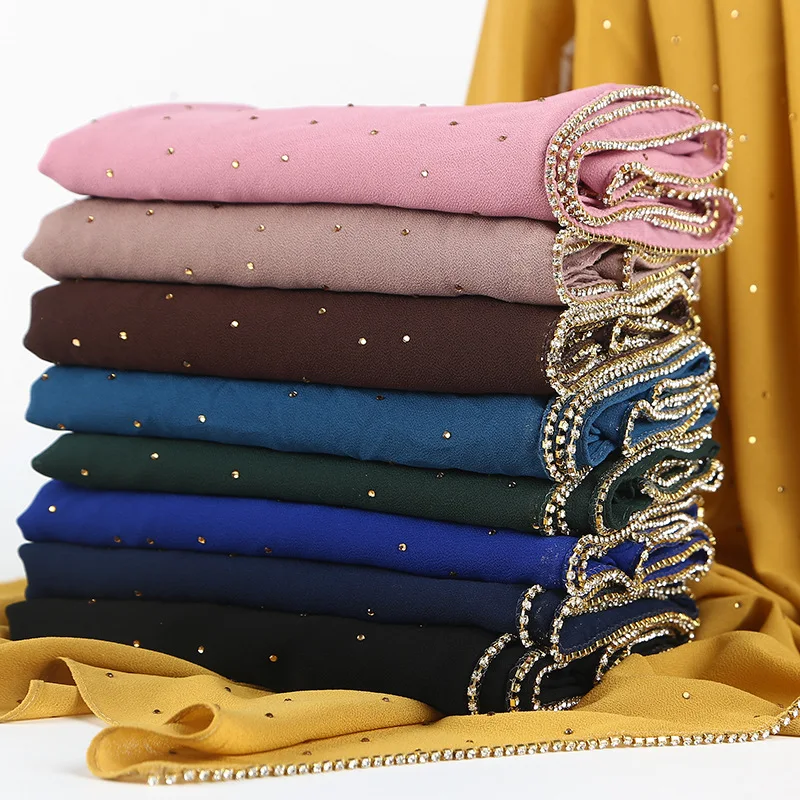 Top Trends: HUISHI Scarf Women Hijab Plain Pearl Chiffon Scarf Wraps Printe Solid Inlaid Diamond Shawl Spring Summer Headband Muslim Hijabs Shoppable Styles