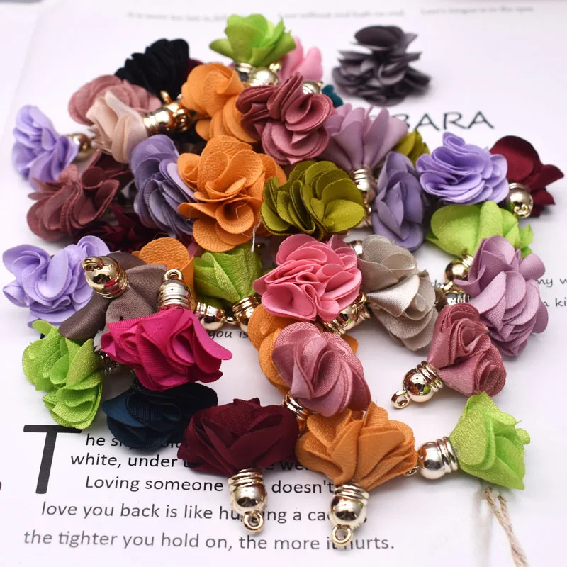 Top Trends: 30*25mm Fabric Flower Tassel Pendants For Jewelry Making DIY Bracelet Earring Tassel Keychain Earring Making Accessories Jewelr Shoppable Styles