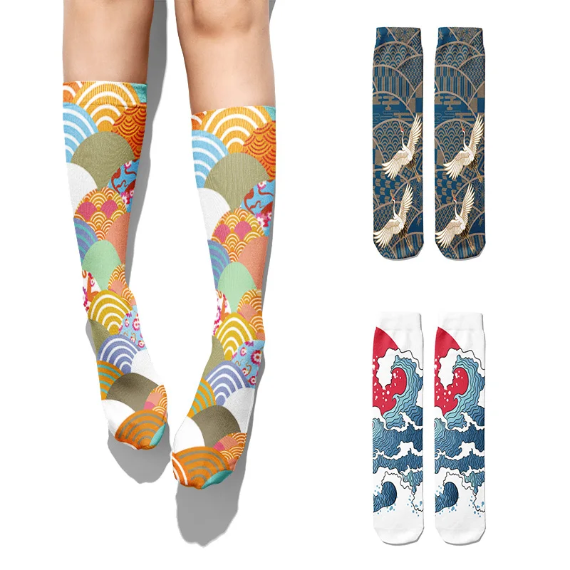 Top Trends: Japanese Ukiyoe Auspicious Clouds Women's Cotton Socks Harajuku Casual High Ankle Socks Autumn Winter Warm Girl Creative Socks Shoppable Styles