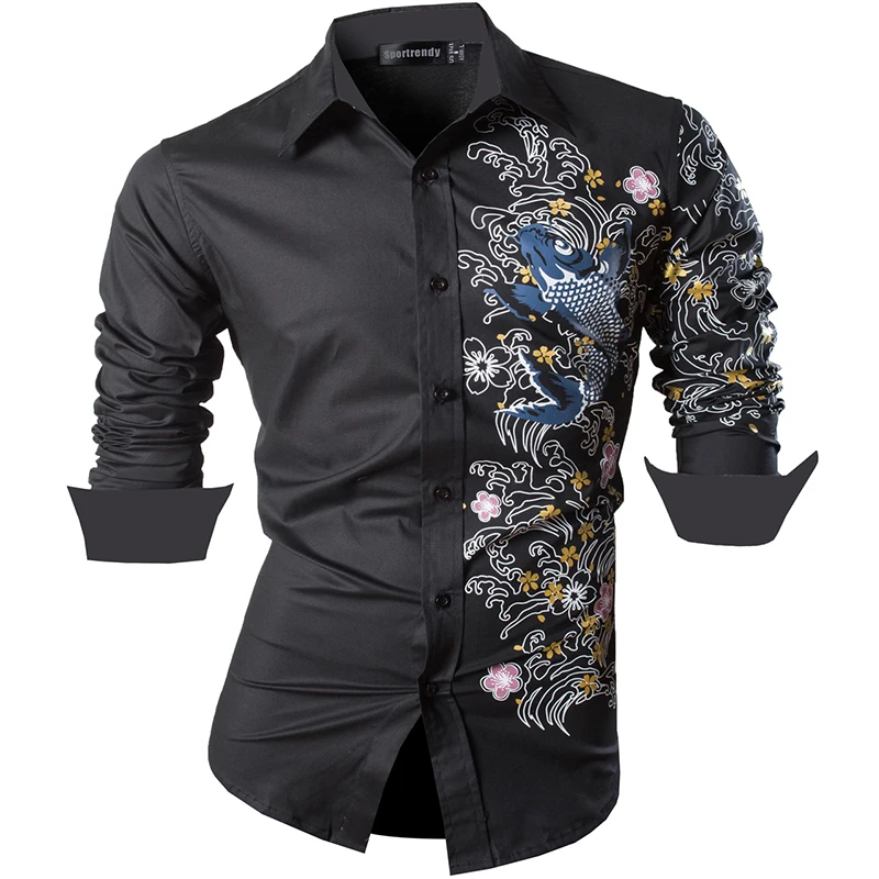 Top Trends: Sportrendy Men's Shirt Dress Casual Long Sleeve Fashion Dragon Stylish JZS091 Black Shoppable Styles