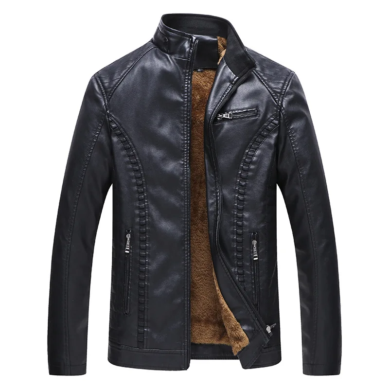 Top Trends: New Leather Jacket Men Winter Fleece Motorcycle PU Leahter Jacket Male Stand Collar Casual Windbreaker Hombre Slim Coat 5XL 6XL Shoppable Styles