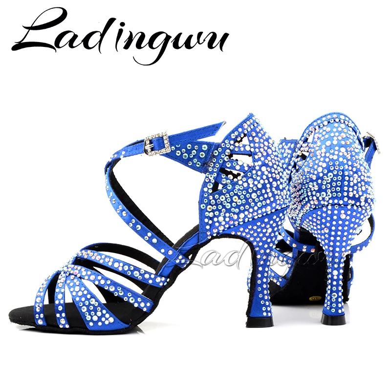 Top Trends: Ladingwu Dance Shoes Satin Women Party Shining Rhinestones Soft Bottom Latin Dance Shoes Woman Salsa Dance Shoes Heel 6CM-10CM Shoppable Styles - Image 2