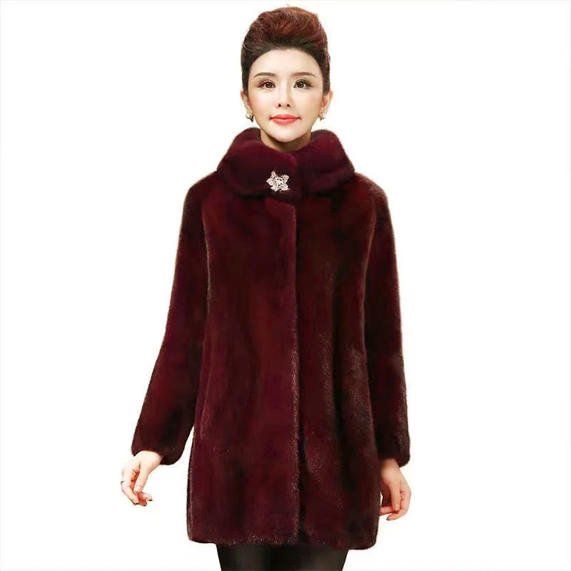 Top Trends: Solid Color Whole Mink Mink Fur Coat 2021 Winter New Women Imitation Mink Velvet Mid-length Fur Coat Mother Outfit Red Wine A663 Shoppable Styles