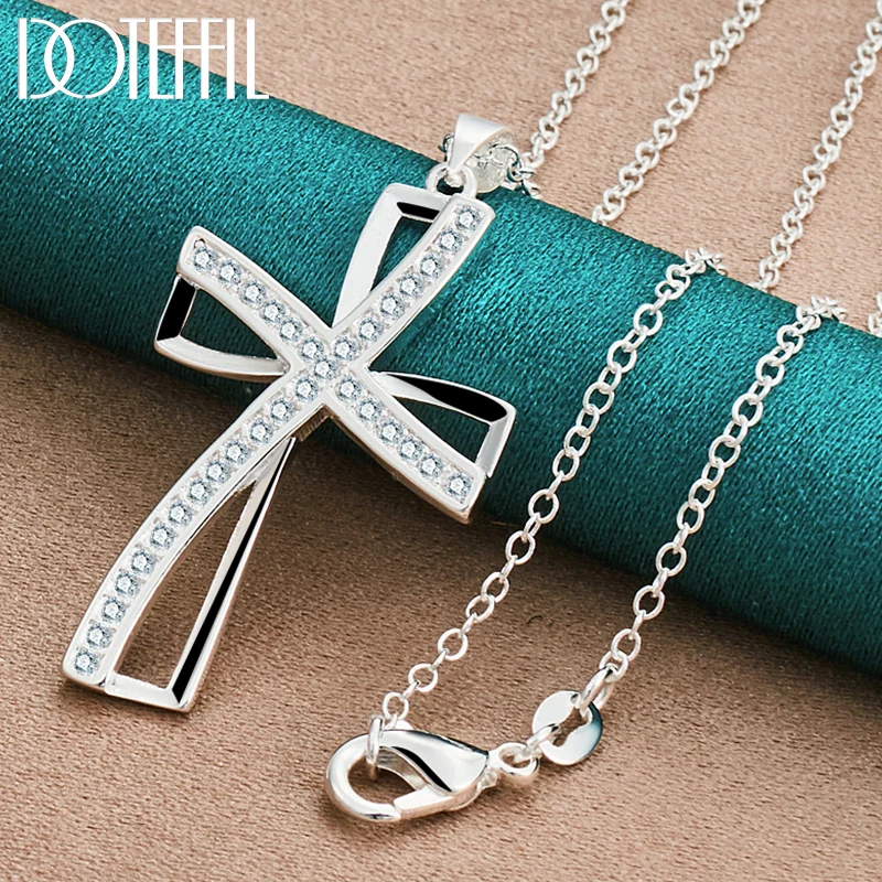 Top Trends: DOTEFFIL 925 Sterling Silver 16-30 Inch Chain Cross AAA Zircon Pendant Necklace For Woman Fashion Wedding Party Charm Jewelry Shoppable Styles