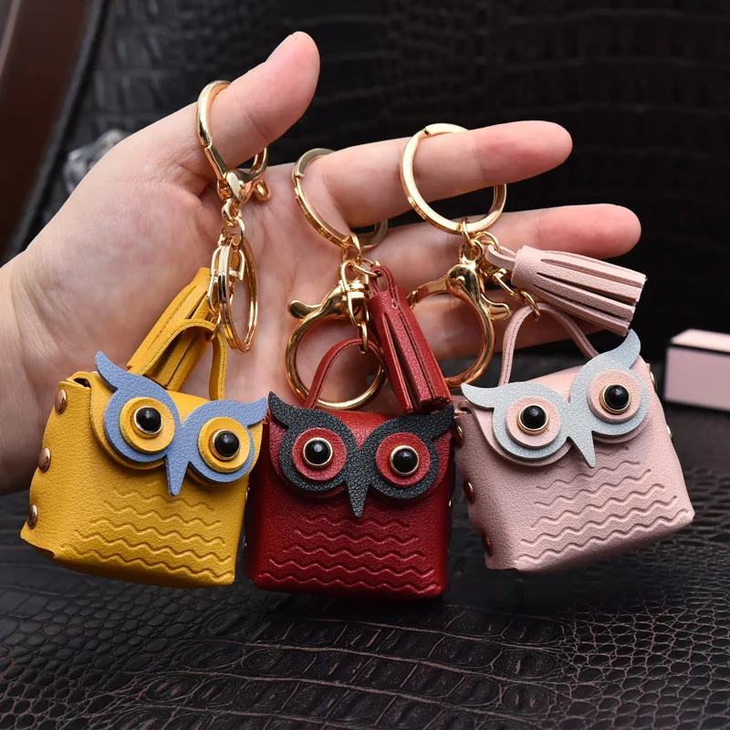 Top Trends: 1 PC Cute Key Bag Owl Coin Purse Mini School Bag Car Key Chain Pendant Lady Wallet PU Leather Coin Purses Coin Purse Keychain Shoppable Styles