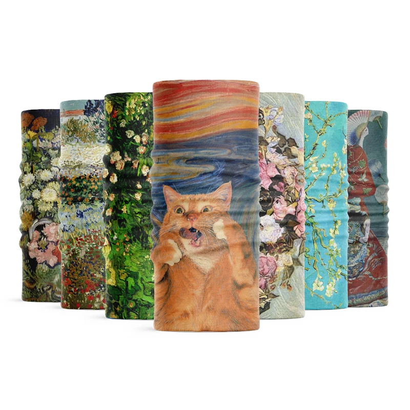 Top Trends: Fashion Women Neck Scarf Van Gogh Oil Painting Hijab Scarf Funny Cat Summer Thin Silk Scarf Sports Headwear Face Cover Bandana Shoppable Styles