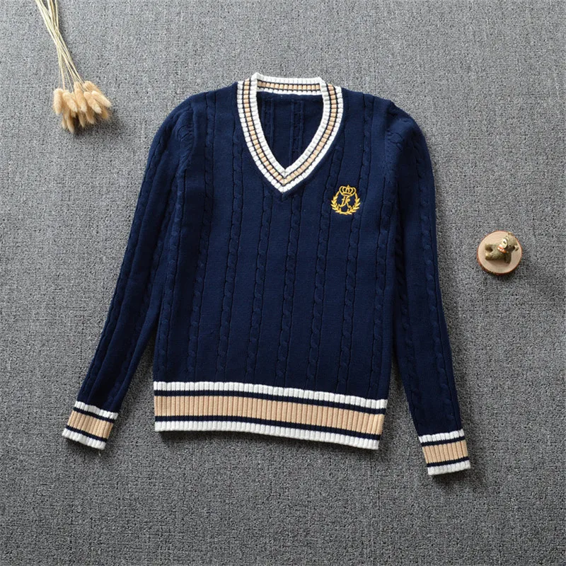 Top Trends: British School Uniform JK Sweater Cute Knitted New Sweater Cotton School Girls Uniform Tops Sweet Long Sleeve Sweater Blue White Shoppable Styles