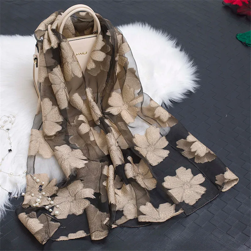 Top Trends: Hot Sale Printe Floral Scarf Women Summer Breeze Lightweight Sheer Wrap And Shawls Bandana Beach Organza Gauze Lace Hollow Scarf Shoppable Styles - Image 4