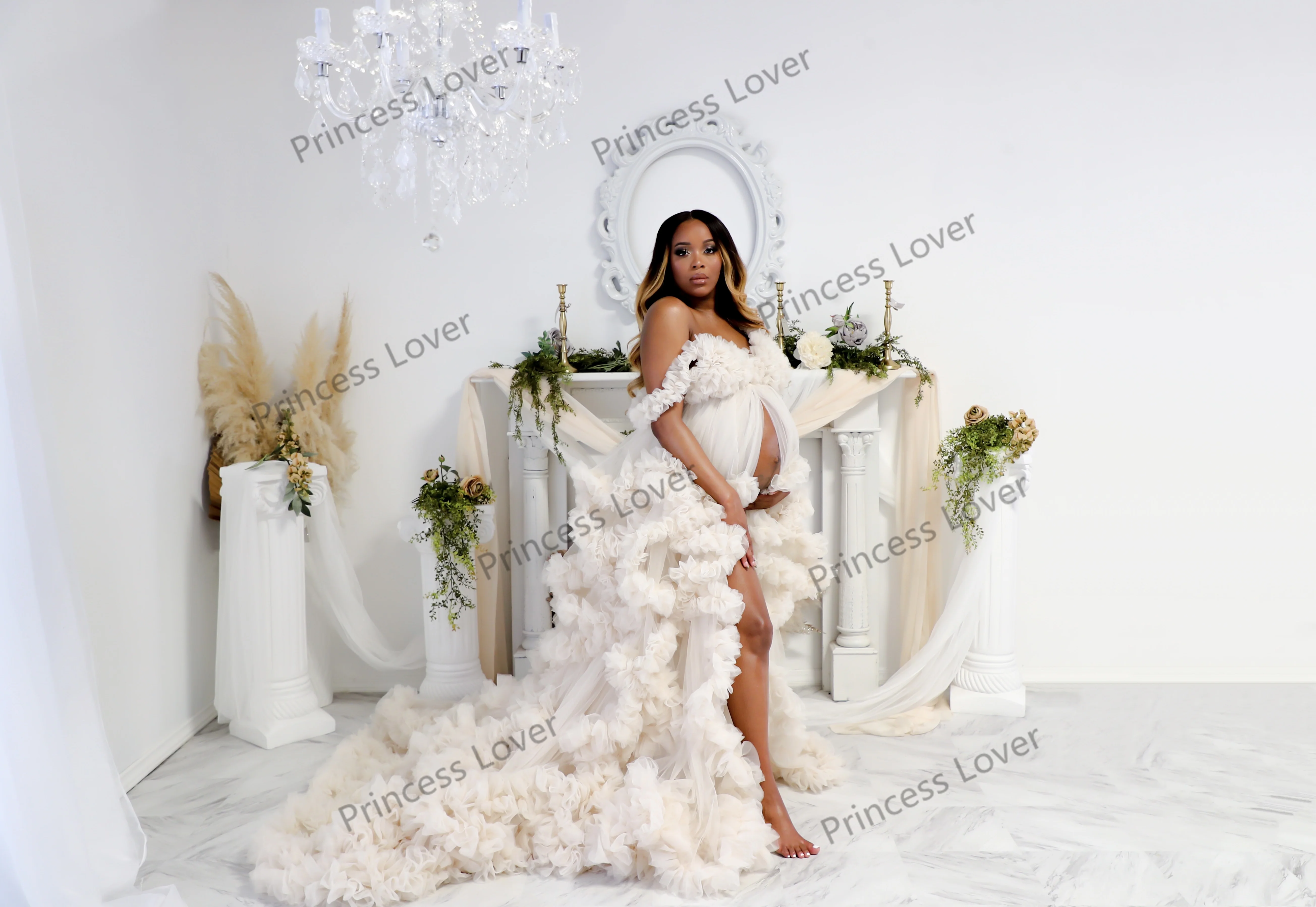 Top Trends: Ruffle Tulle Maternity Dress Prom Dresses For Pregnant Women Baby Shower Gowns Front Split Photo Shoot Robes Shoppable Styles - Image 2