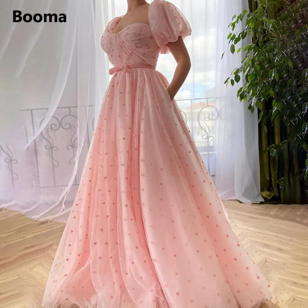 Top Trends: Booma Baby Pink Heart Tulle Prom Dresses Sweetheart Short Puff Sleeves Birthday Gowns A-Line Wedding Party Dresses For Women Shoppable Styles