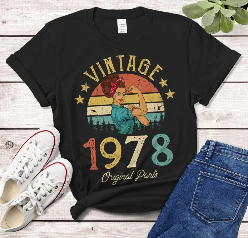 Top Trends: Vintage 1978 T-Shirt Made In 44th Birthday Years Fashion Letter Casual Short Sleeve Top Tee Cotton O Neck Lady Tshirt Harajuku Shoppable Styles