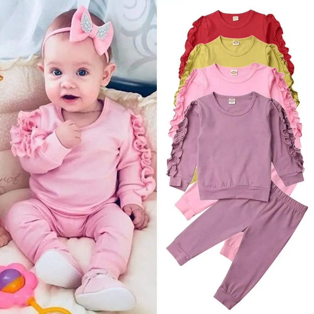 Top Trends: Newborn Autumn Winter Clothing Baby Girls Sleep Clothes Set Ruffle Long Sleeve Sweatshirt T Shirt Pants 2Pcs Outfits Sleepers Shoppable Styles