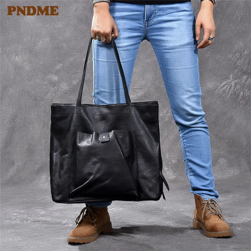 Top Trends: Casual Luxury Genuine Leather Large Capacity Men Tote Bag Natural First Layer Cowhide Outdoor Travel Handbag Black Shoulder Bag Shoppable Styles