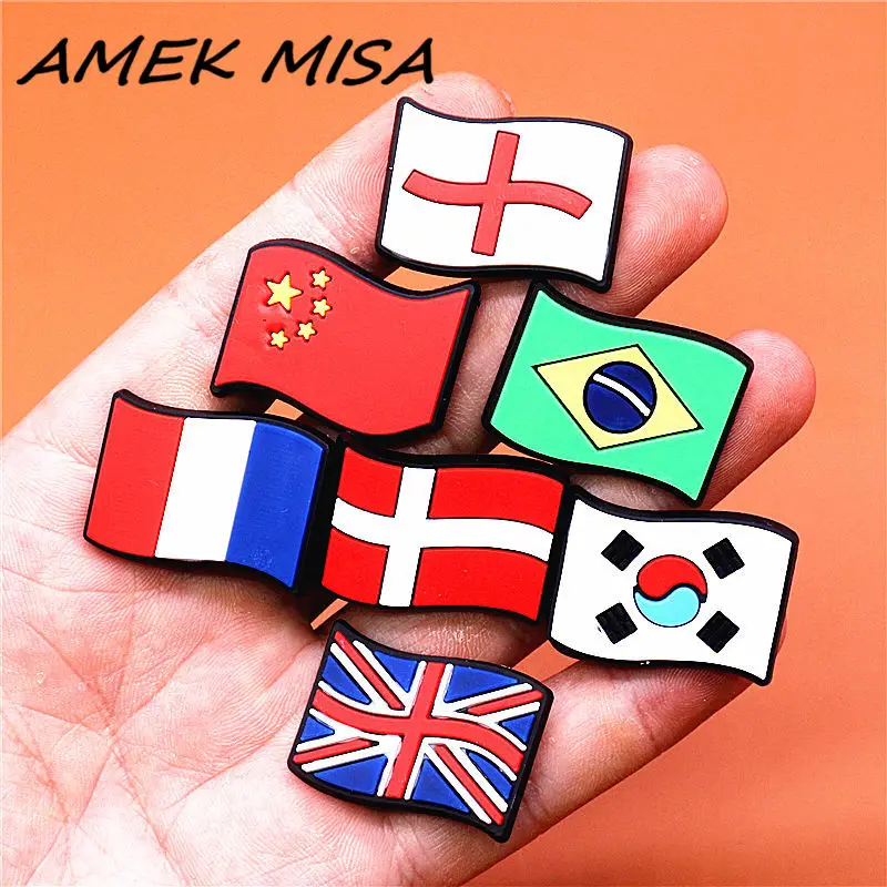 Top Trends: FreeShipping Shoe Charms Accessories PVC Shoe Buttons Sandals Charm Decoration Brazil Korea Britain Switzerland Flag U218 Shoppable Styles