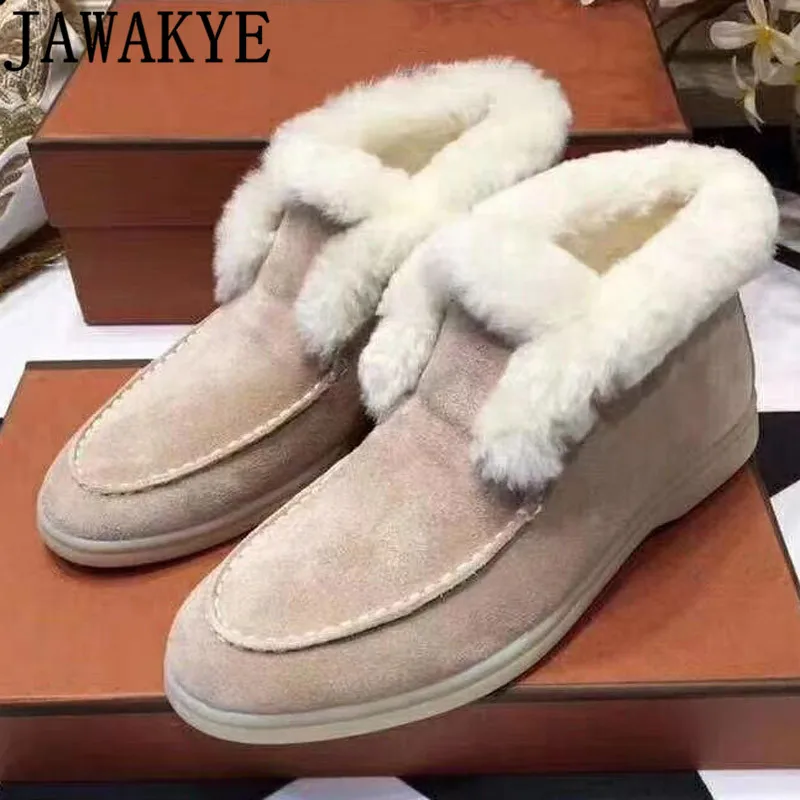 Top Trends: Winter Warm Comfortable Real Wool Ankle Boots For Women Quality Nude Suede Leather Slip-on Fur Boots Top-level Snow Boots Mujer Shoppable Styles