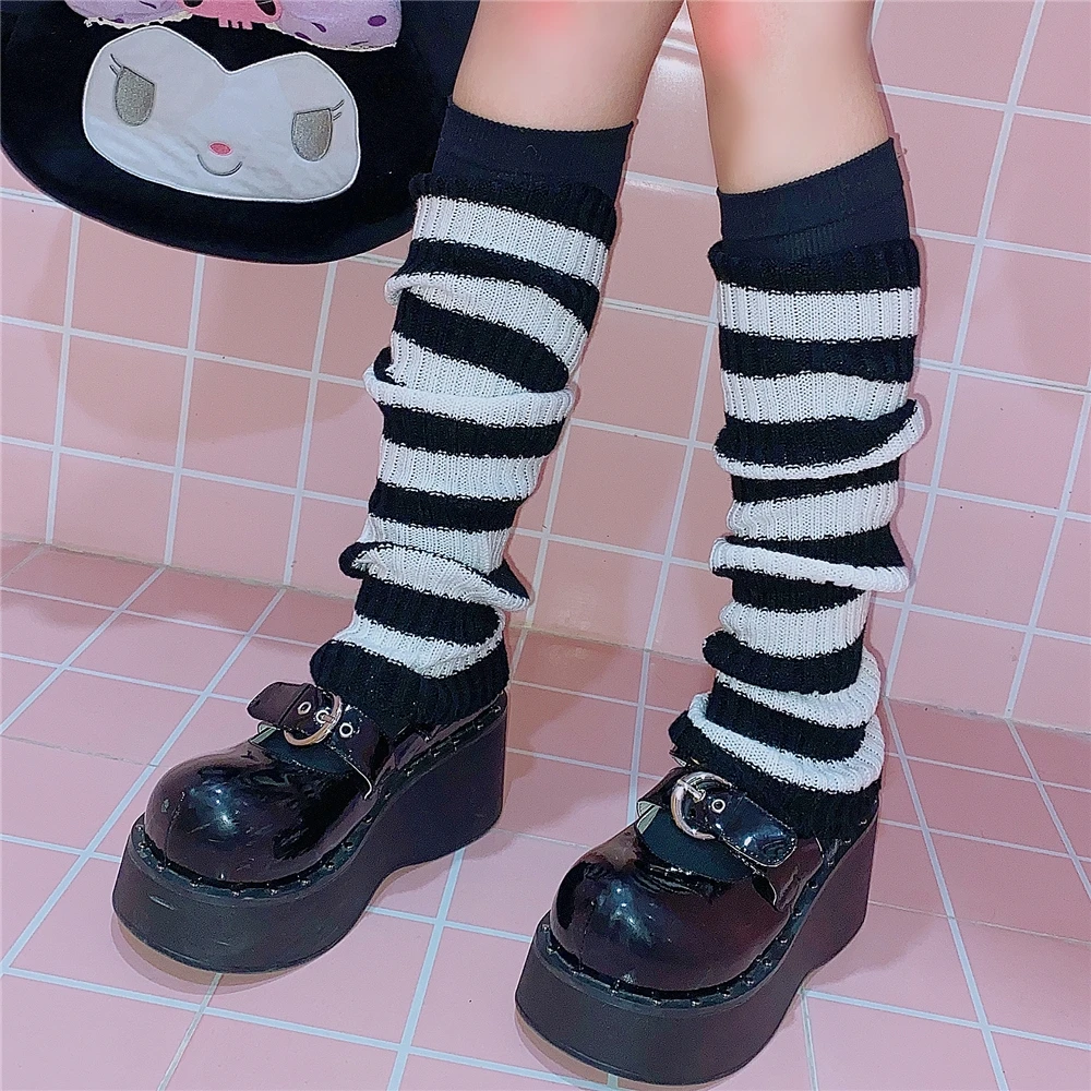 Top Trends: Y2K E-girl Goth Striped Women Leg Warmers 2000s Lady Cute Jk Stretch Knee-length Cool Hipster Warm Knit Sock Fashion Socks Shoppable Styles - Image 4