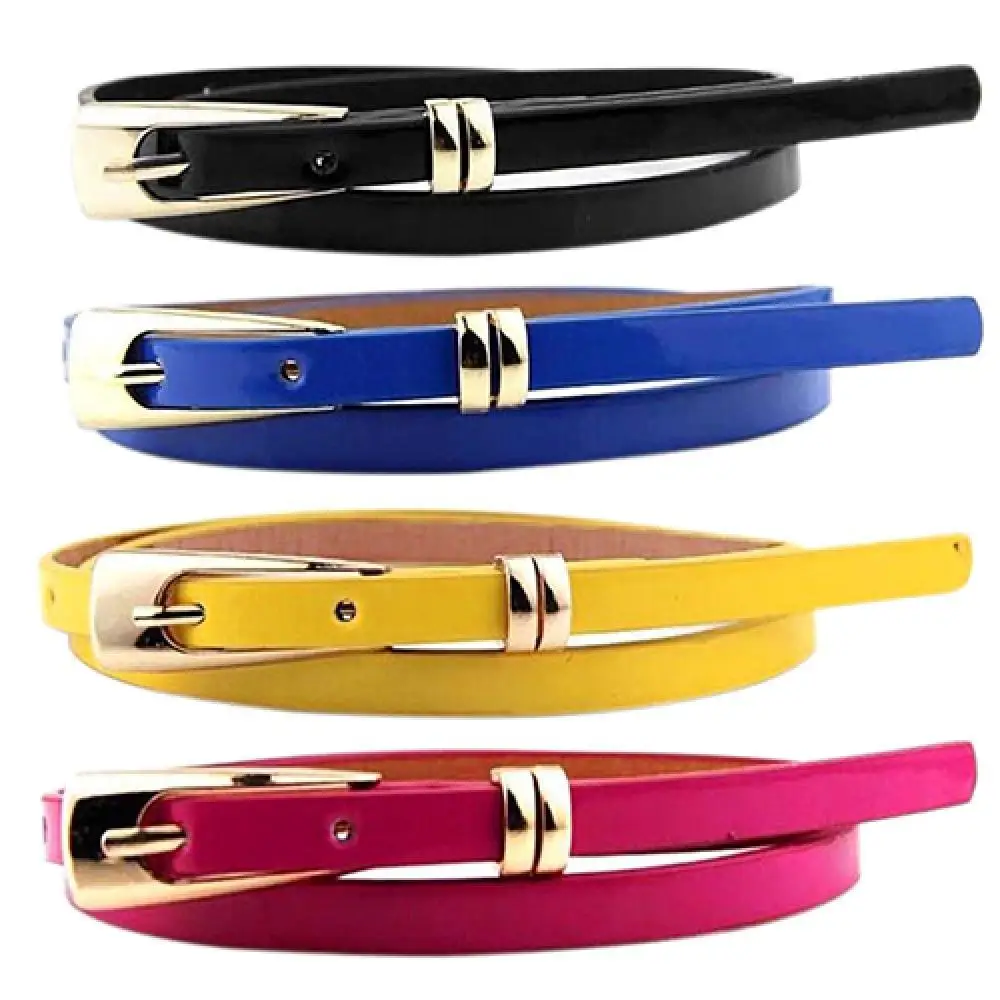 Top Trends: Hot Sales Fashion Women Candy Color Thin Narrow Faux Leather Dress Belt Buckle Waistband Shoppable Styles