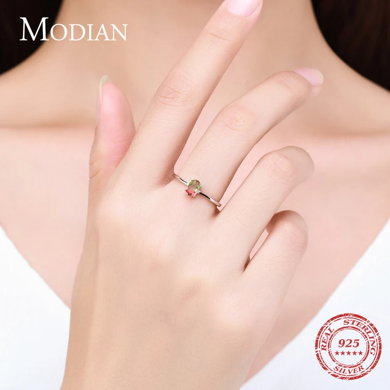 Top Trends: Modian 925 Sterling Silver Colorful Watermelon Tourmaline Rings For Women Fashion Finger Band Fine Jewelry Korean Style Anel Shoppable Styles - Image 2