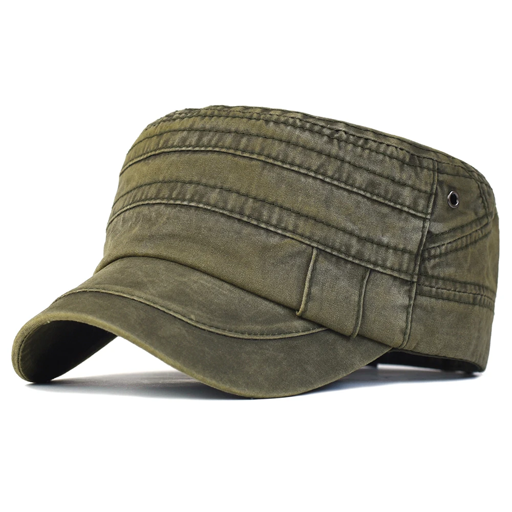 Top Trends: Casual Washed Cotton Flat Top Hat Adjustable Military Caps Men Women Cadet Army Cap Unique Design Vintage Four Seasons Shoppable Styles