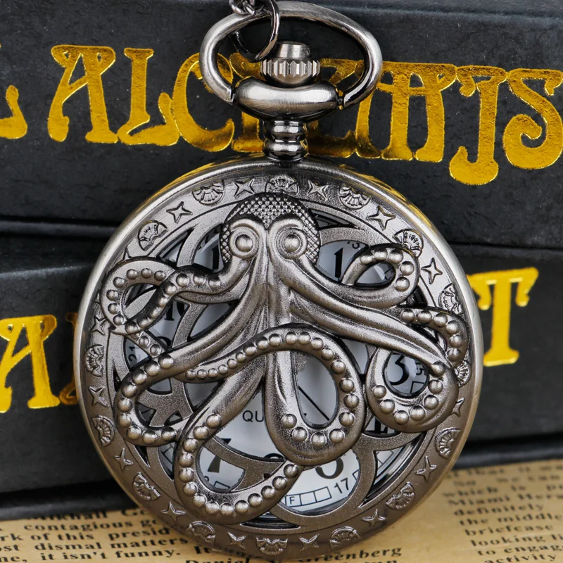 Top Trends: New Classic Octopus Hollow Hunter Black Quartz Pocket Watch Steampunk With Necklace Chain Gift For Kids Shoppable Styles