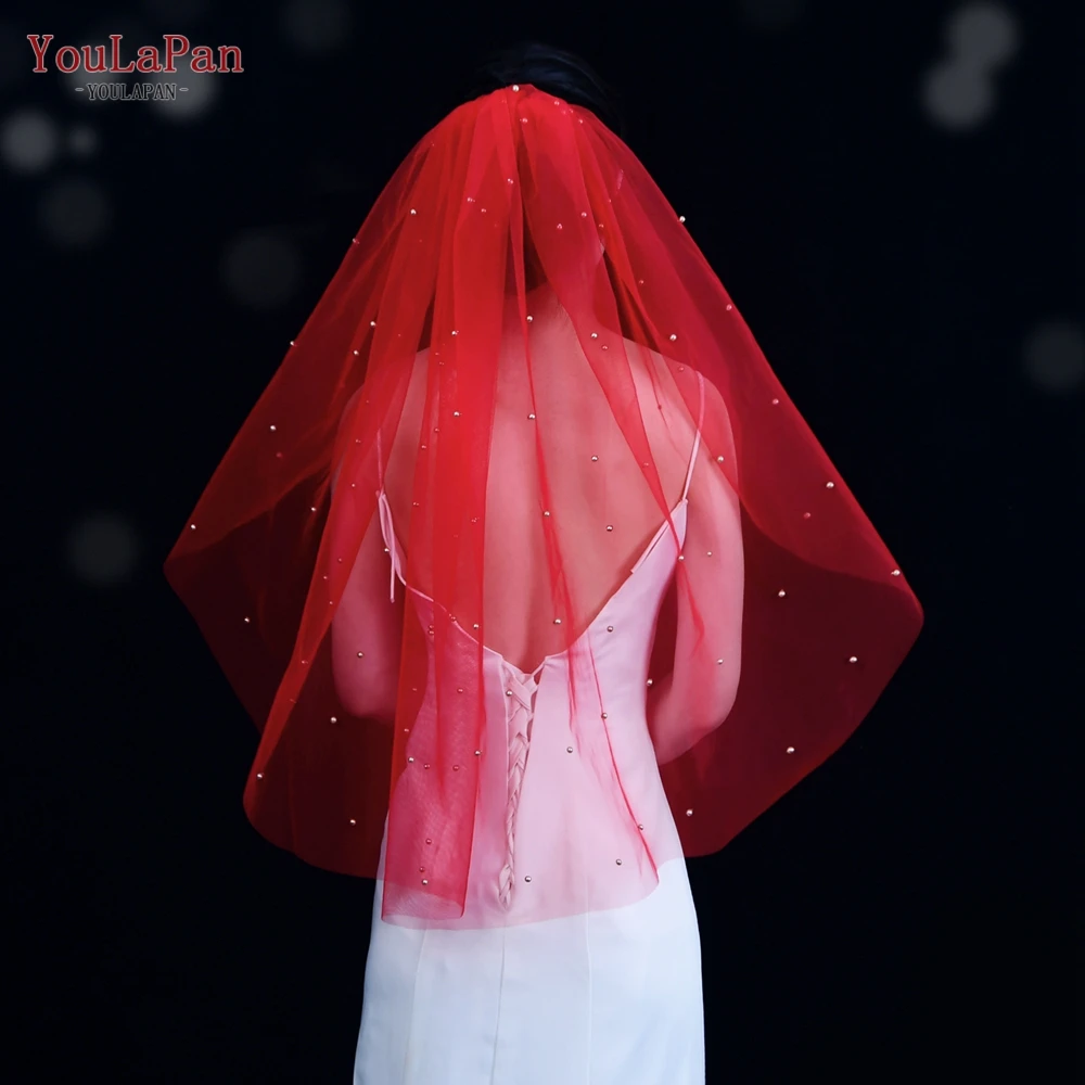 Top Trends: YouLaPan V89 Bridal Veil Red Coloured Bridal Veil Indian Bridal Red Veil With Pearl Cathedral Veil Wedding Baroque Bridal Veil Shoppable Styles