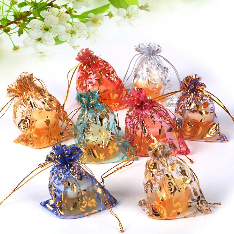 Top Trends: 100pcs / lot 7x9cm 9x12cm Mixed Gold Heart Star Adjustable Drawstring Pouch Bags For Wedding Gifts Organza Jewelry Pouch Wholesale Shoppable Styles