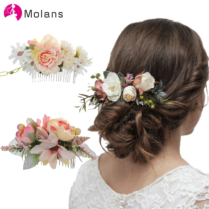 Top Trends: Molans Boho Bridal Hair Combs Rustic Wedding Floral Women Stimulation Flower Hairpins Brides Hair Accessories Greenery Combs Shoppable Styles