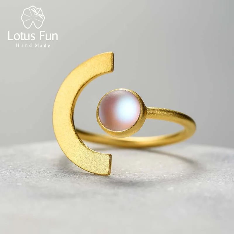 Top Trends: Lotus Fun 18K Gold Minimalism Moonlight Adjustable Moonstone Rings With Stone For Women Real 925 Sterling Silver Fine Jewelry Shoppable Styles