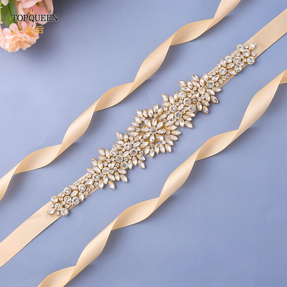 Top Trends: TOPQUEEN S319-G Plus Size Bridal Gowns Belts Golden Belts For Women Rhinestones Belt Girlfriend Luxury Ribbon Belt Wedding Sash Shoppable Styles