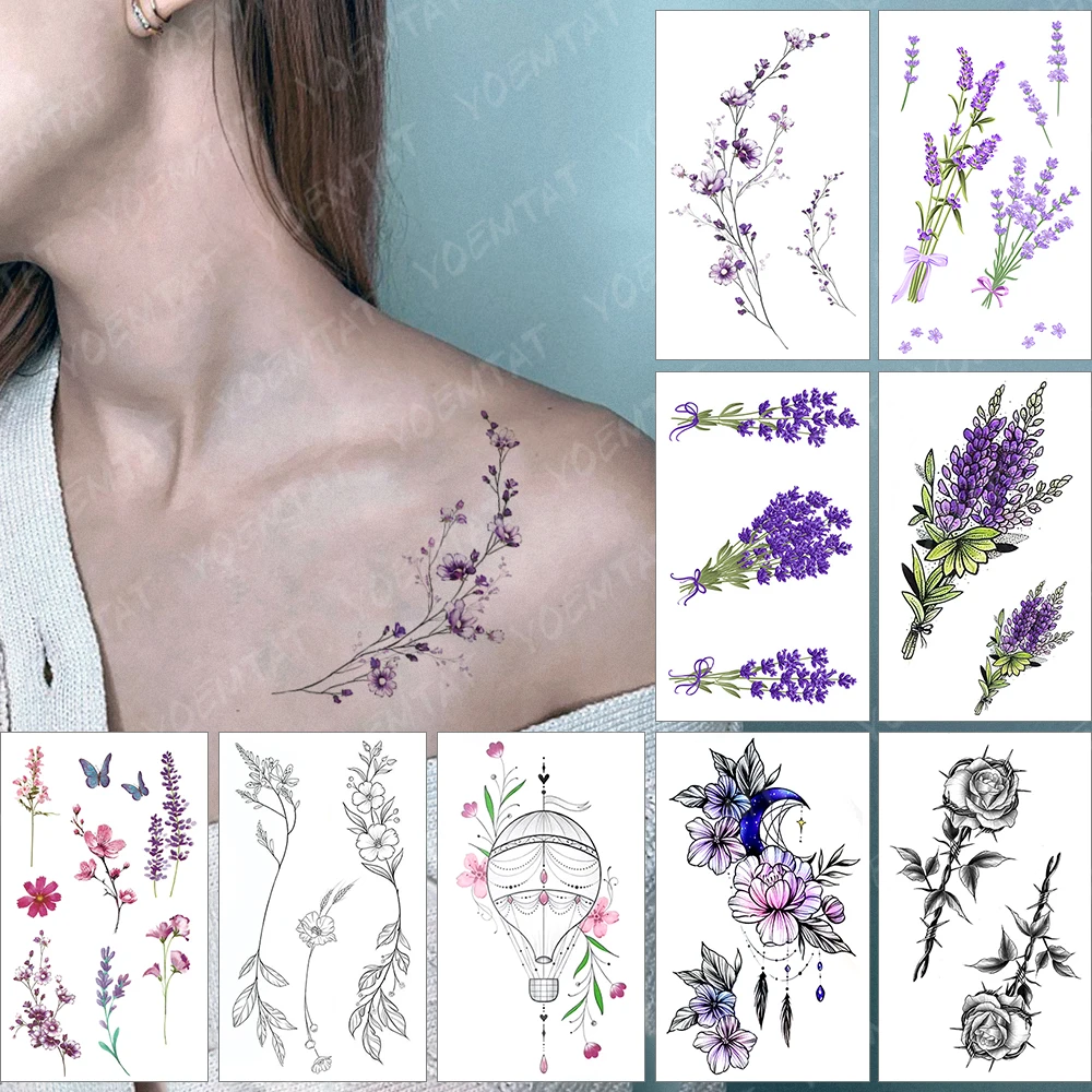 Top Trends: Waterproof Temporary Tattoo Sticker Watercolor Romantic Lavender Flowers Flash Tatoo Arm Wrist Fake Tatto For Body Art Women Men Shoppable Styles