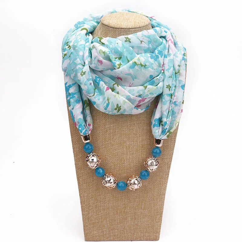 Top Trends: Fashion Beading Pendant Print Chiffon Women Ring Scarf European American Multi-style Necklace Pendant Scarf Head Scarves Hijab Shoppable Styles