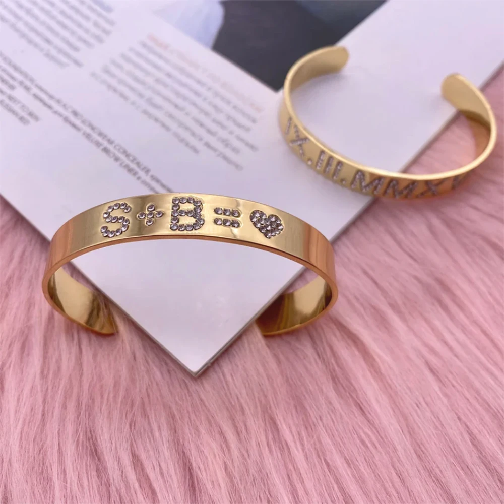 Top Trends: LUER Custom Name Bangles / Bracelet Personalized 5A Zircon Cuff Bangle Rhinestone Customized Jewelry Mother&#039;s Chiristmas Gifts Shoppable Styles