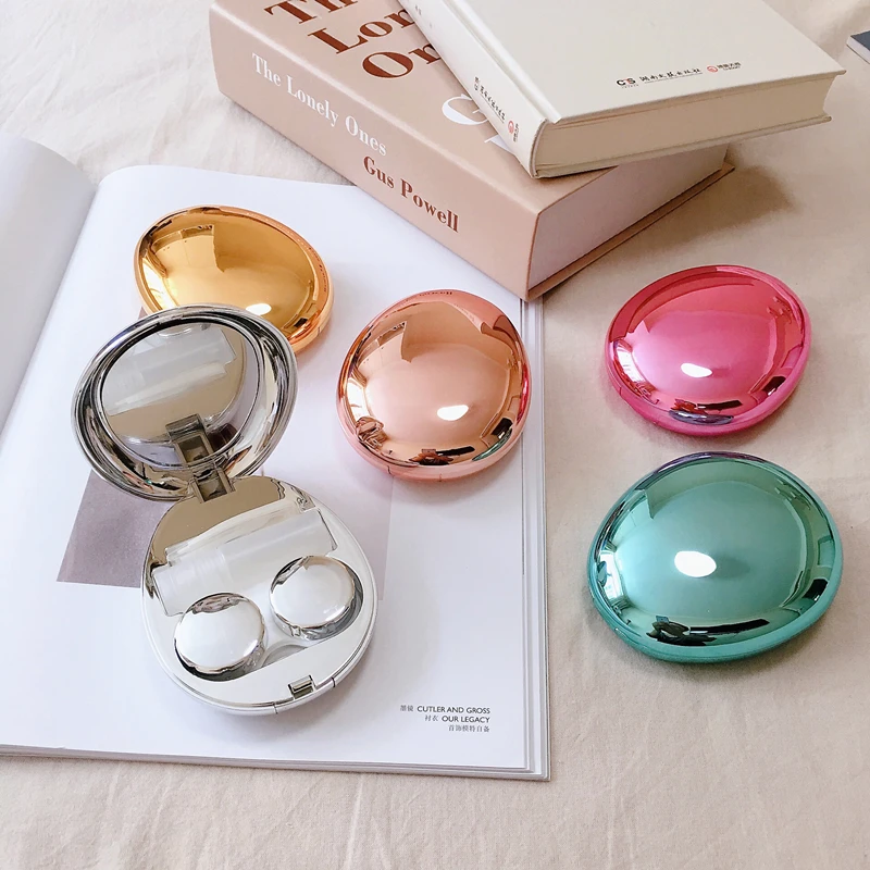 Top Trends: Ultra-thin Mirror Pebble Contact Lens Case INS INS Women&#039;s Cosmetic Contact Box Travel Elegant Contact Lens Storage Box Shoppable Styles