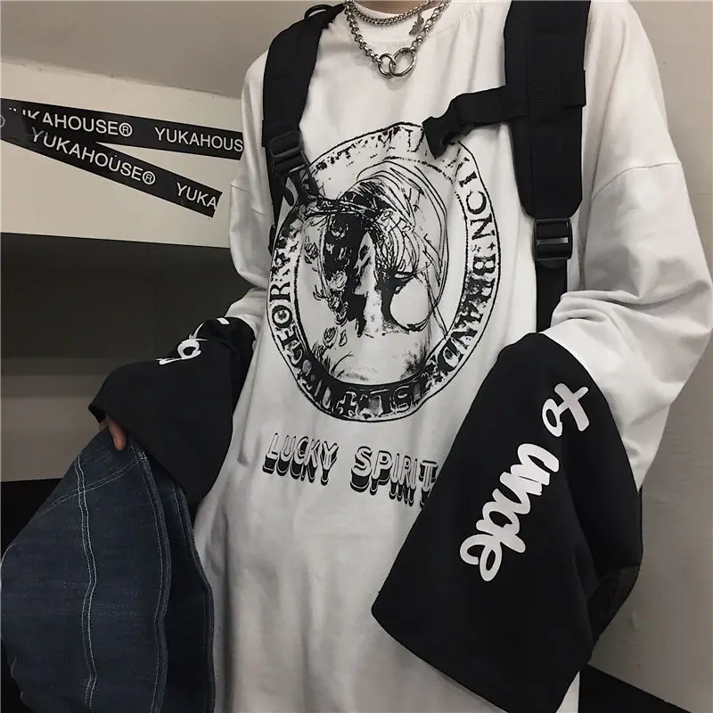 Top Trends: Summer Oversized T-Shirt S-5XL Unisex Black And White Stitching Streetwear Fashion Goth Punk Tops Dark Y2K Loose Female T-Shirt Shoppable Styles - Image 2