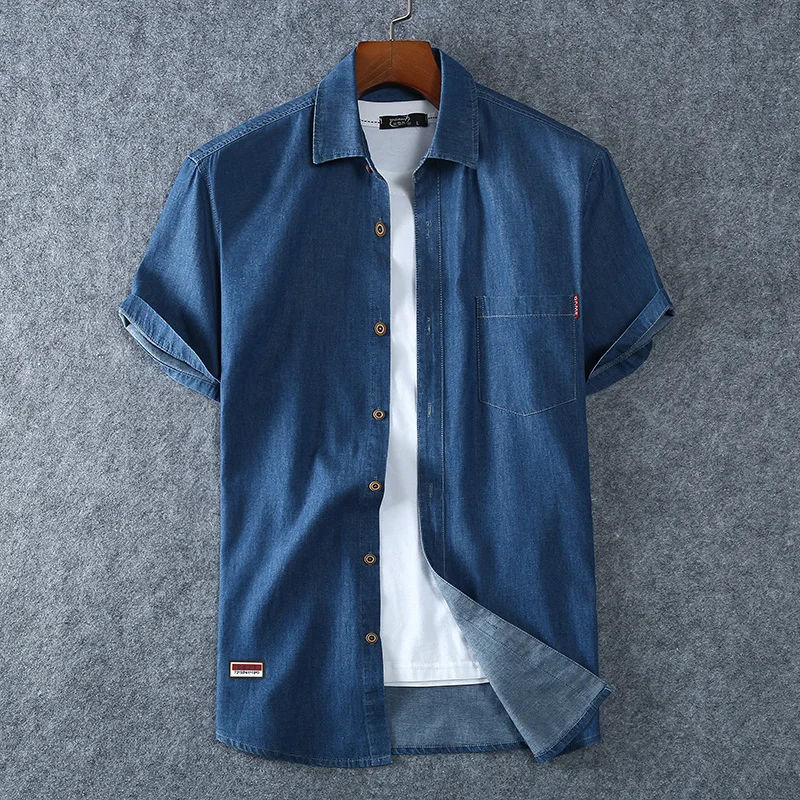 Top Trends: Men's Blue Denim Shirts Short Sleeve Jean Shirts New Summer High Quality Men Cotton Light Blue Denim Shirts Plus Size L-8XL Shoppable Styles