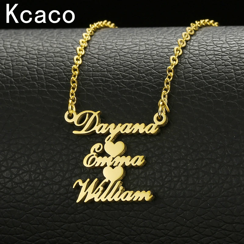 Top Trends: Kcaco Double Name Heart Necklace Custom Letters Pendant Choker Romantic Stainless Steel Gold Color Nameplate Family Gifts Shoppable Styles